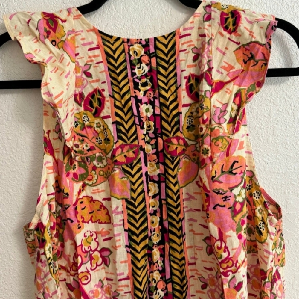 Free People Summer in Tulum Tunic Dress M Pink Combo Ruffle Tie Back - NWT - Picture 3 of 12
